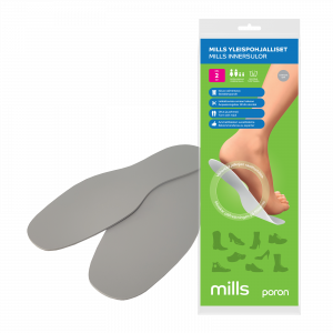 Mills Terveyspohjalliset, harmaa Poron®, 2 kpl